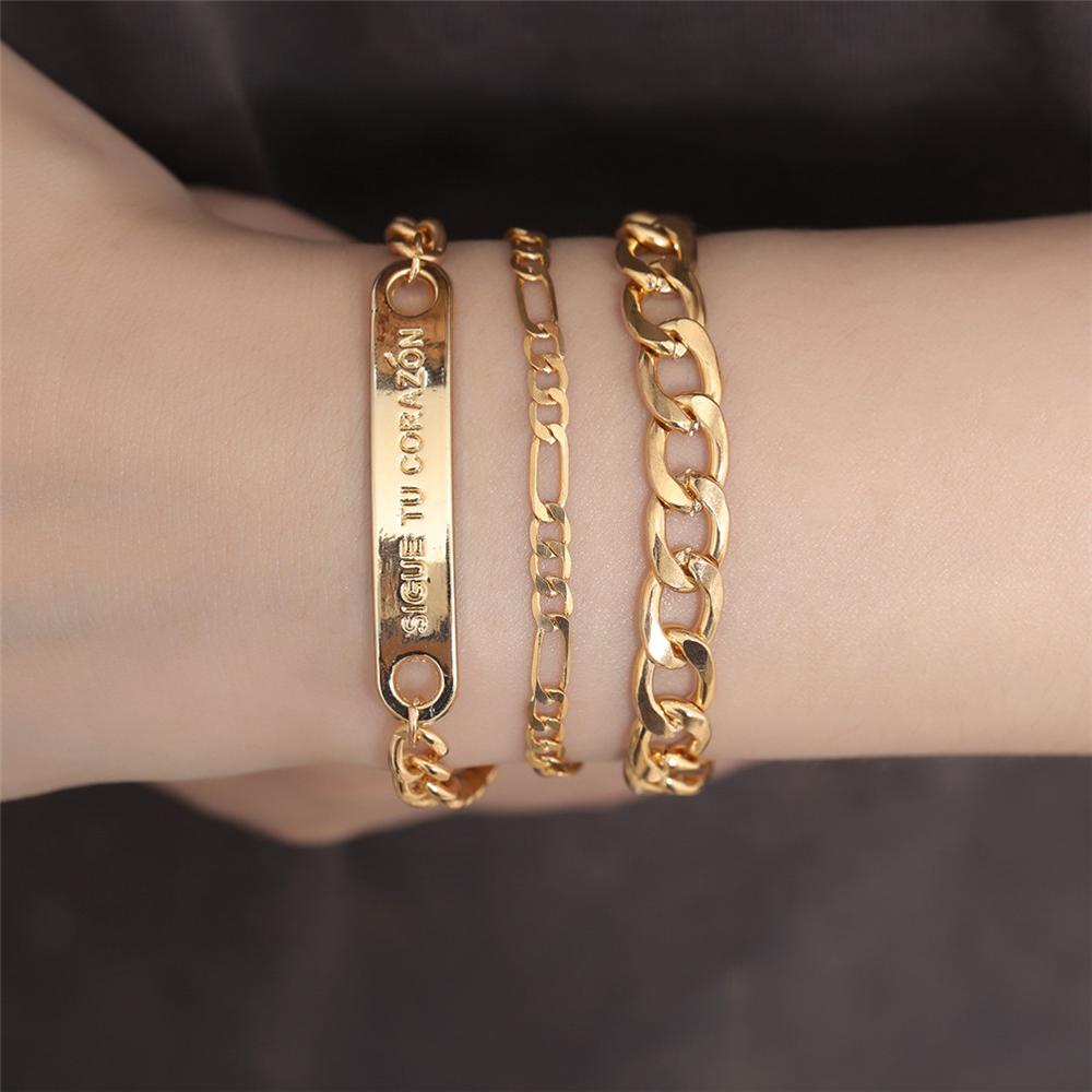 Simple Screw Open Bangle Carved Nail Cuff Bracelet Jewelry Bangle for Women Girls Party: 3pcs letter gold