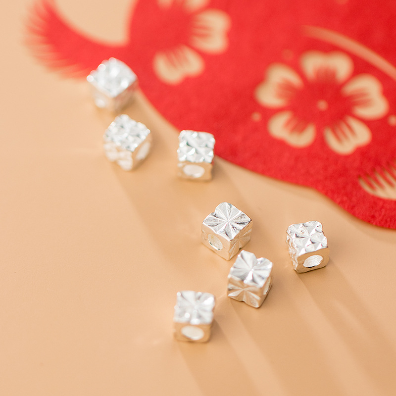 MEETSOFT Klassische 925 Sterling Silber Quadratischen aufbringen Raum Perlen Reize handgefertigt Von DIY Edlen Schmuck Zubehör