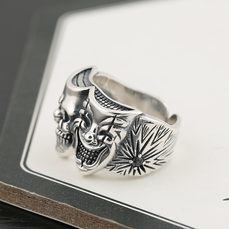 Anillo Retro de dos caras Joker para hombre, Color plateado, Punk, gótico, ajustable, Rock, hecho a mano, Hiphop, accesorios de joyería Unisex,