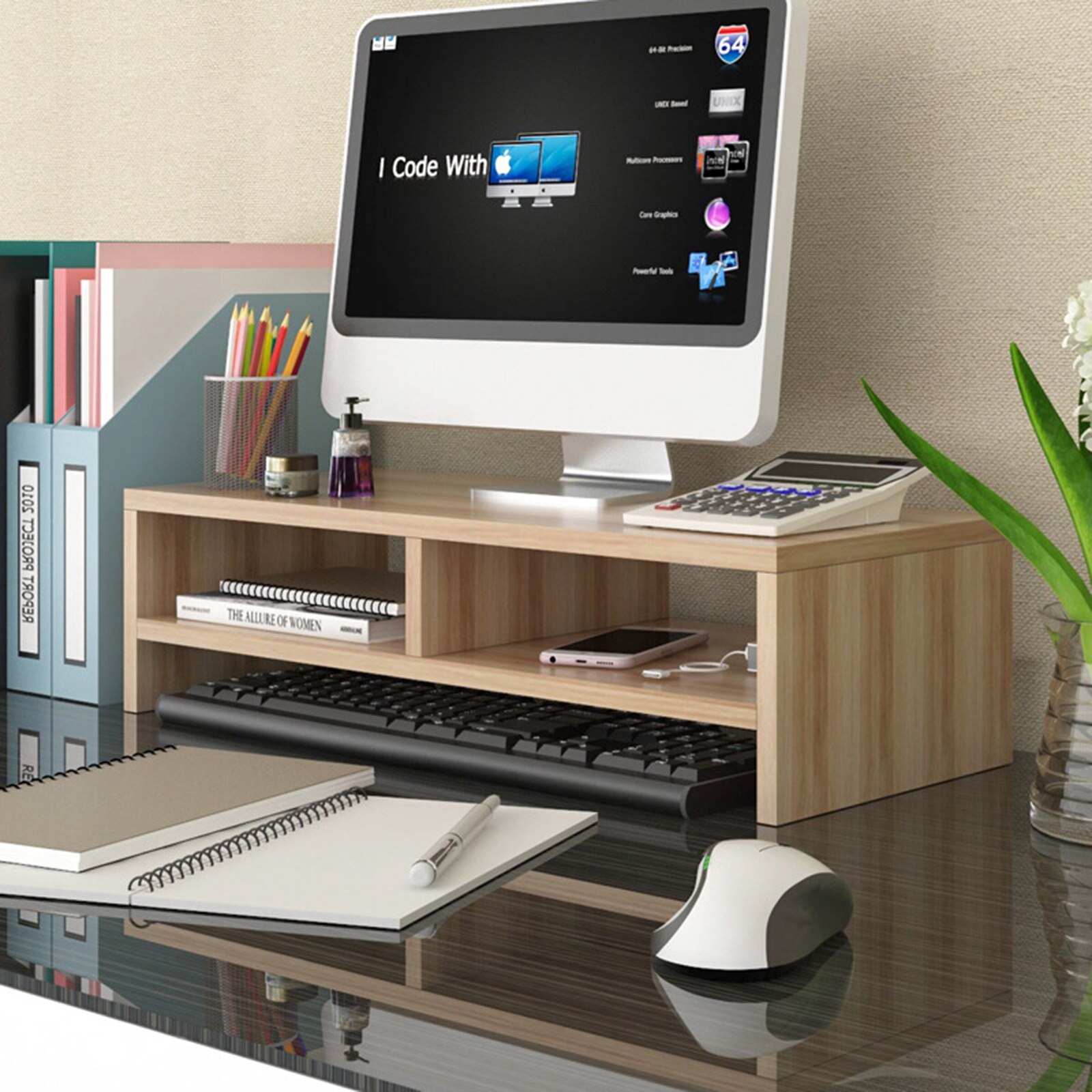 Multi-function Desktop Monitor Stand Computer Screen Riser Wood Shelf Plinth Strong Laptop Stand Desk Holder For Notebook TV: B