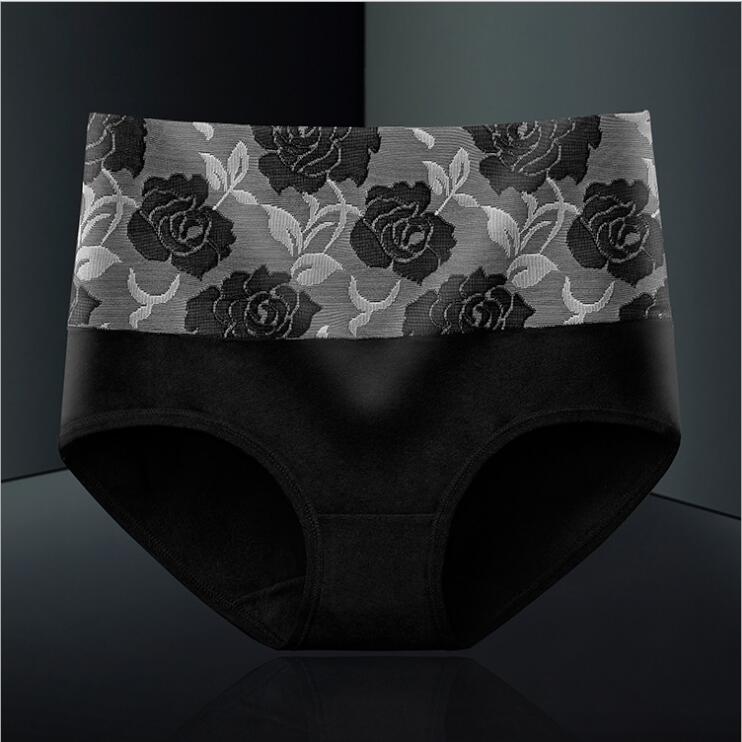 taille haute coton pleine grande taille slips pour les femmes 7398 # taille L-3XL: Black / XXXL