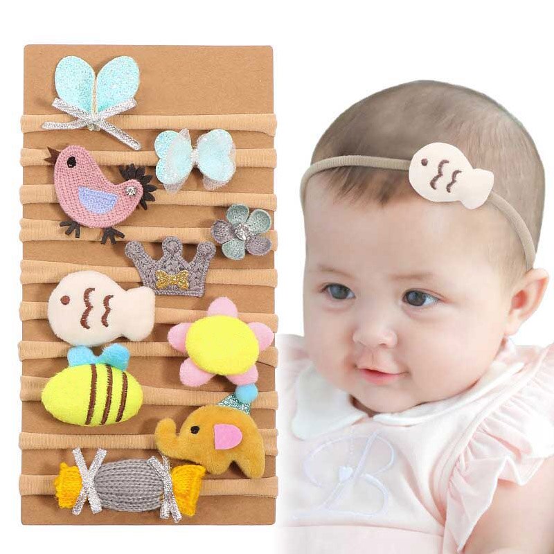 10Pcs/Set Cute Baby Girl Hair Accessories Bows Crown Newborn Baby Headband Hair Bands Children Kids Haarband Girl Hair Clips