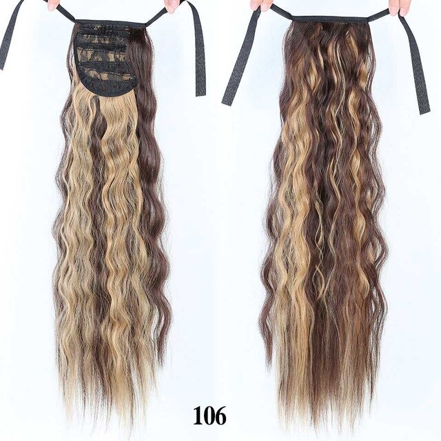 Weilai extensions syntetisk wrap on clip hestehaler majs bølget hestehale hårstykke ombre brun rød falsk hår lang hestehale paryk: 0022-106