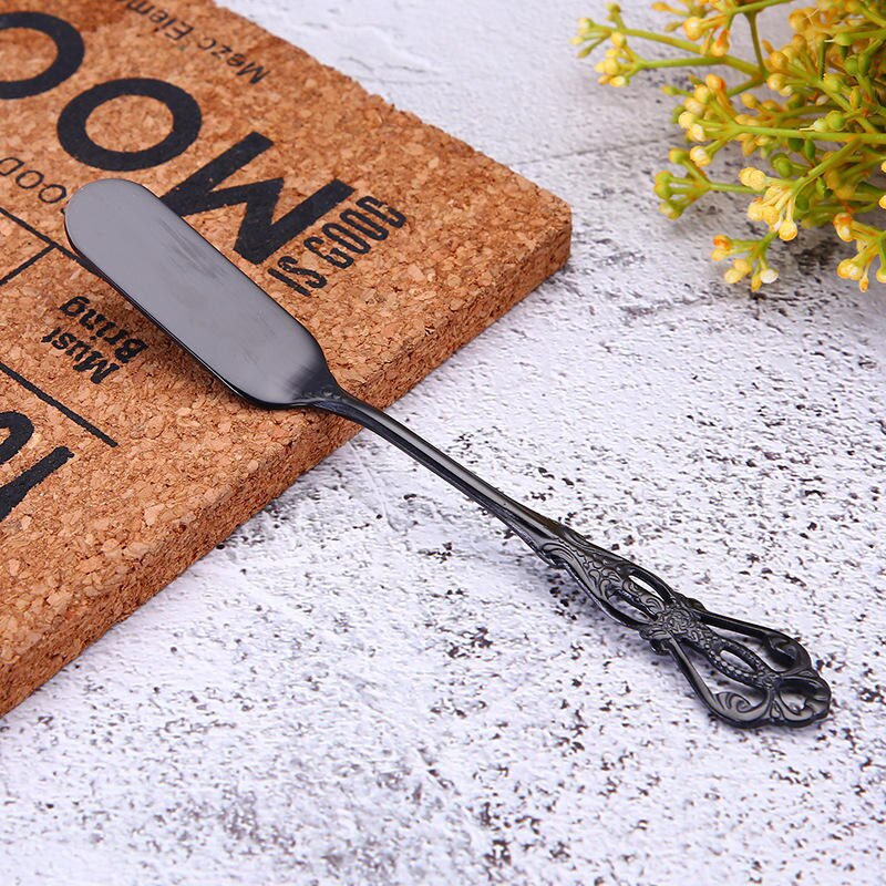 Vacclo 1pc Stirring Coffee Spoon 304 Stainless Steel Cutlery Round Square Shaped Vintage Dessert Spoon Fork Kitchen Accessories: B5