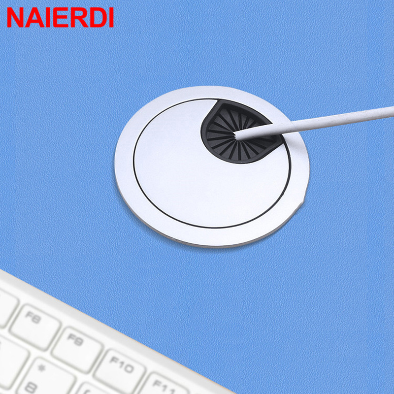NAIERDI 50/53/60/80mm Cable Hole Cover Zinc Alloy Round Table Wire Hole Covers Outlet Port Computer Desk Grommet Line Holder