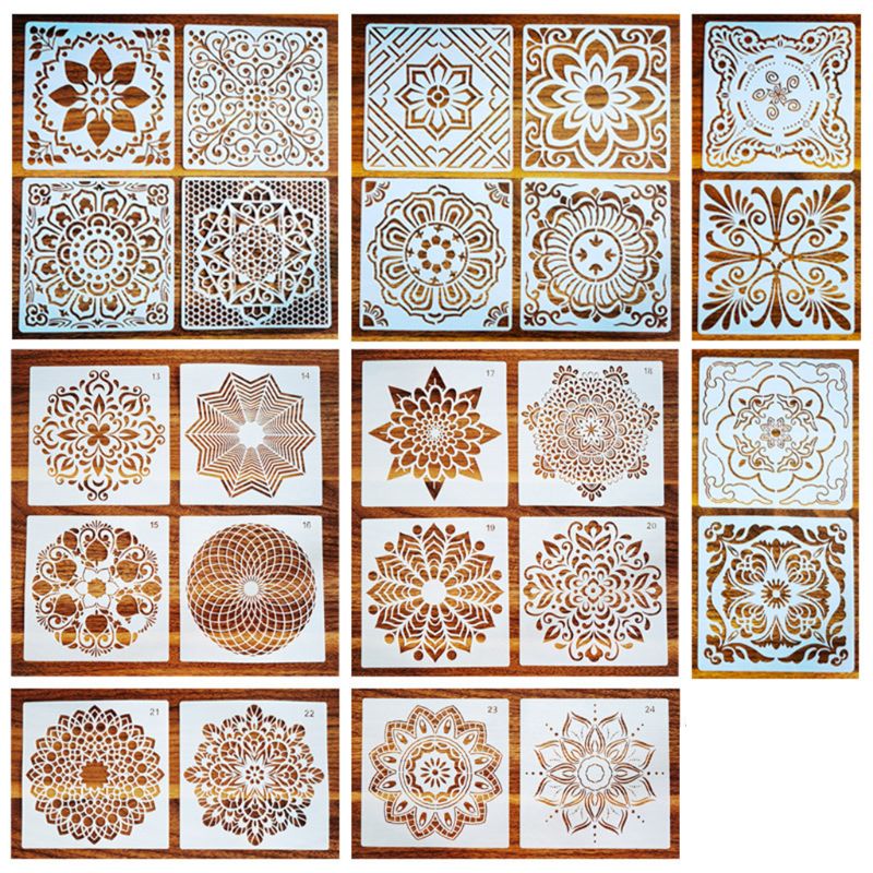 24 Pieces Painting Stencils for Floor Wall Tile Fabric Wood Burning Art&amp;Craft Supplies Man