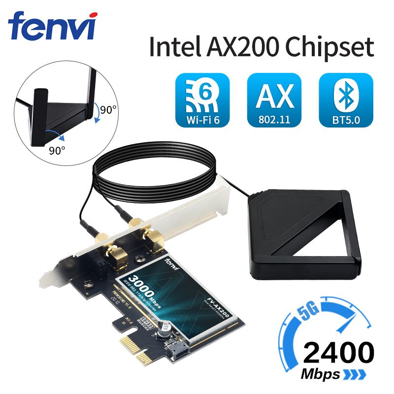 3000Mbps Wifi 6 Intel AX200 Pcie Draadloze Adapter Wifi Kaart Bluetooth 5.0 802.11ax Dual Band 2.4G/5ghz MU-MIMO Voor Desktop Pc
