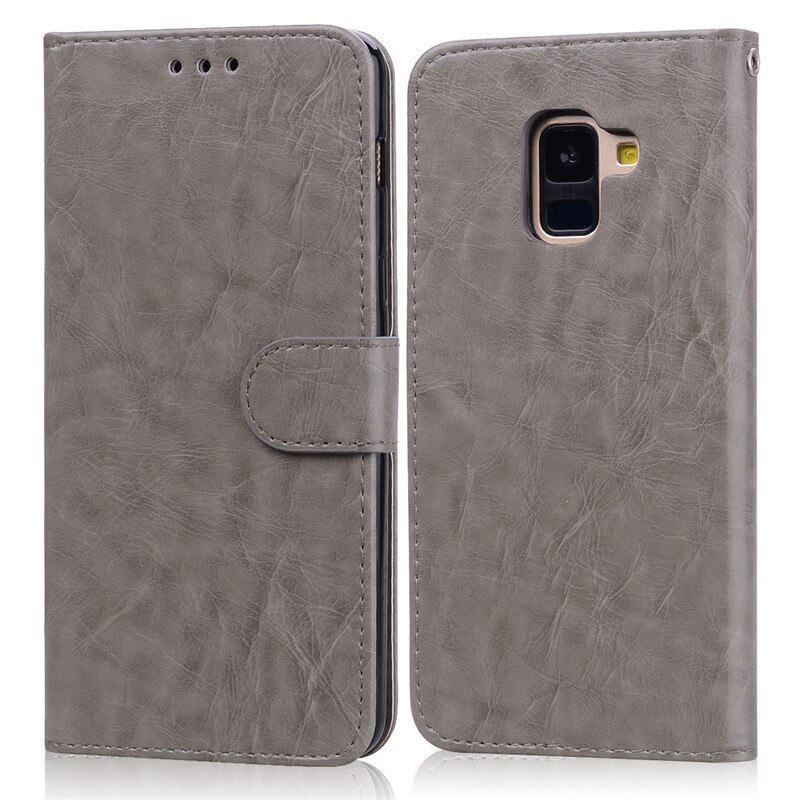 Leather Flip Case Voor Samsung Galaxy A8 Case Samsung Galaxy A8 Plus Een 8 Case Wallet Phone Case voor Galaxy A8 Case: For A8 2018 / Gray