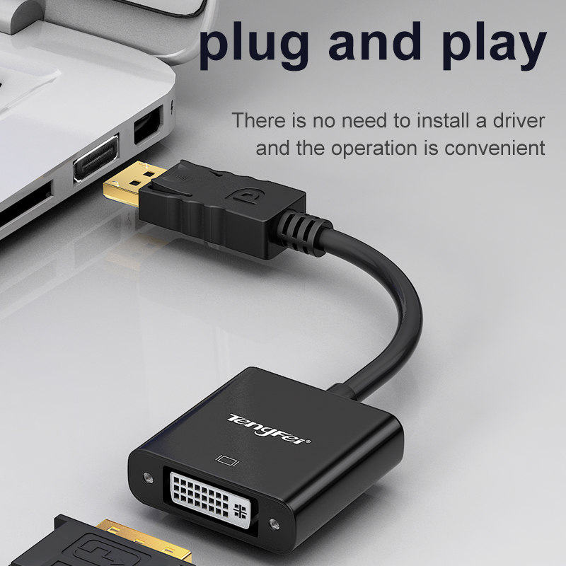 Display Port para adaptador de cabo DVI, conversor HD, macho para fêmea, PC, laptop, HDTV, monitor, projetor, 1080p