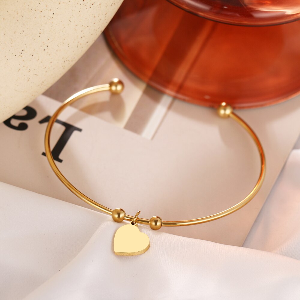 CACANA 316L Stainless Steel Open Bracelet Gold Color Heart Simple Trendy Jewelry For Women Bracelets Wedding Party N1988