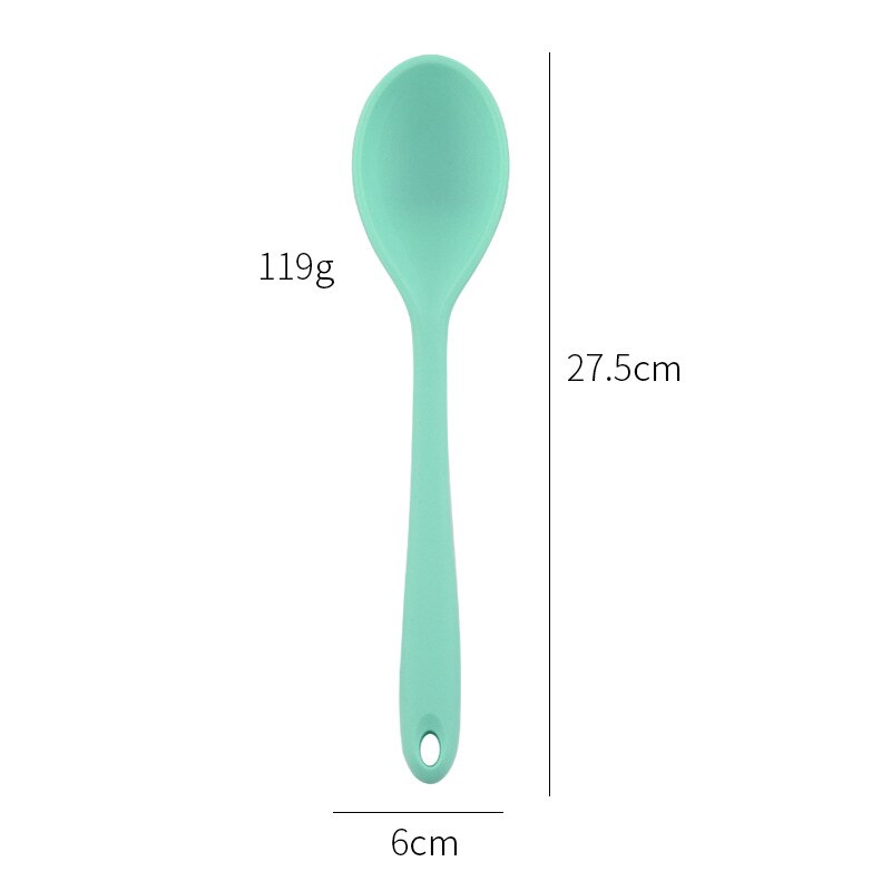Kitchenware Spoon Long Handle Silicone Salad Food Mixing Stirring Spoon Kitchen Cooking Tool For Picnic Kitchen Soup Spoons: Green-Large