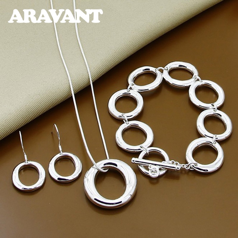 925 Jewelry O Shape Necklace Bracelets Earrings Jewelry Set For Women Anniversary Silver Jewelry