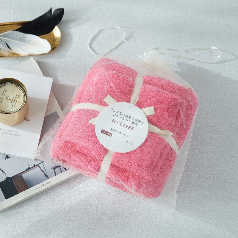 Fluwelen stof snel-droog gewassen handdoek bad strandlaken effen handdoeken 2 stks/set handdoek set zachte absorberen zoete 70*140 cm douche: rosered