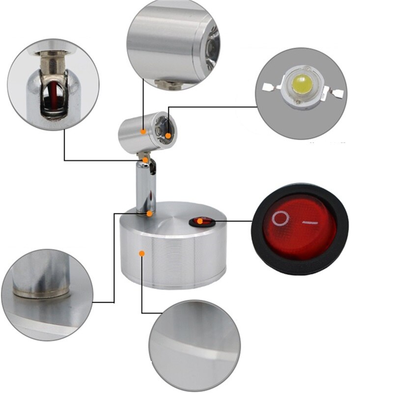 Led Batterij Plafond Spot Lamp, 1W 3W Emergency Showcase Lamp, schroef Ceil Glas Gemonteerd Sieraden Schakelaar Batterij Teller Led Licht