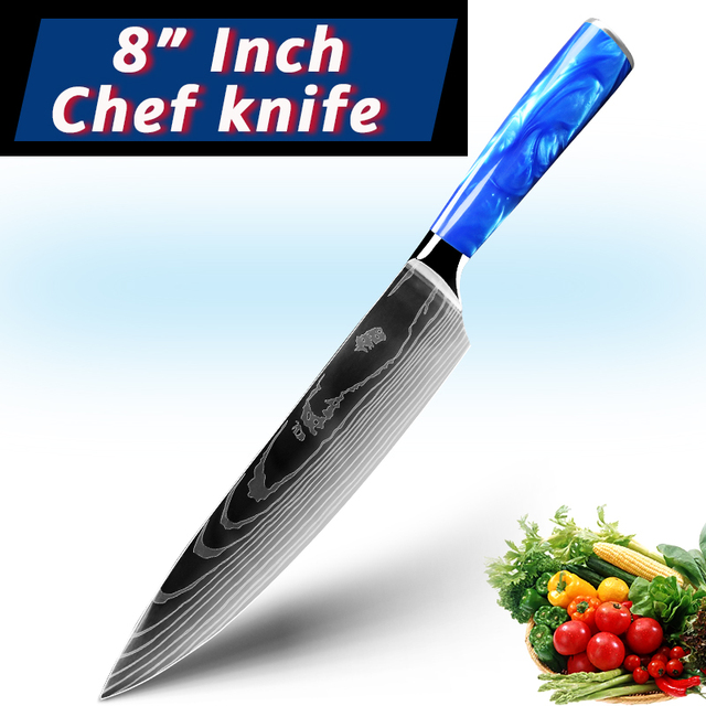 Kitchen Chef Knife Santoku Japanese Knife 7CR17 High Carbon Stainless Steel Damascus Drawing Meat Vegetable Knives: 8inch Chef knife