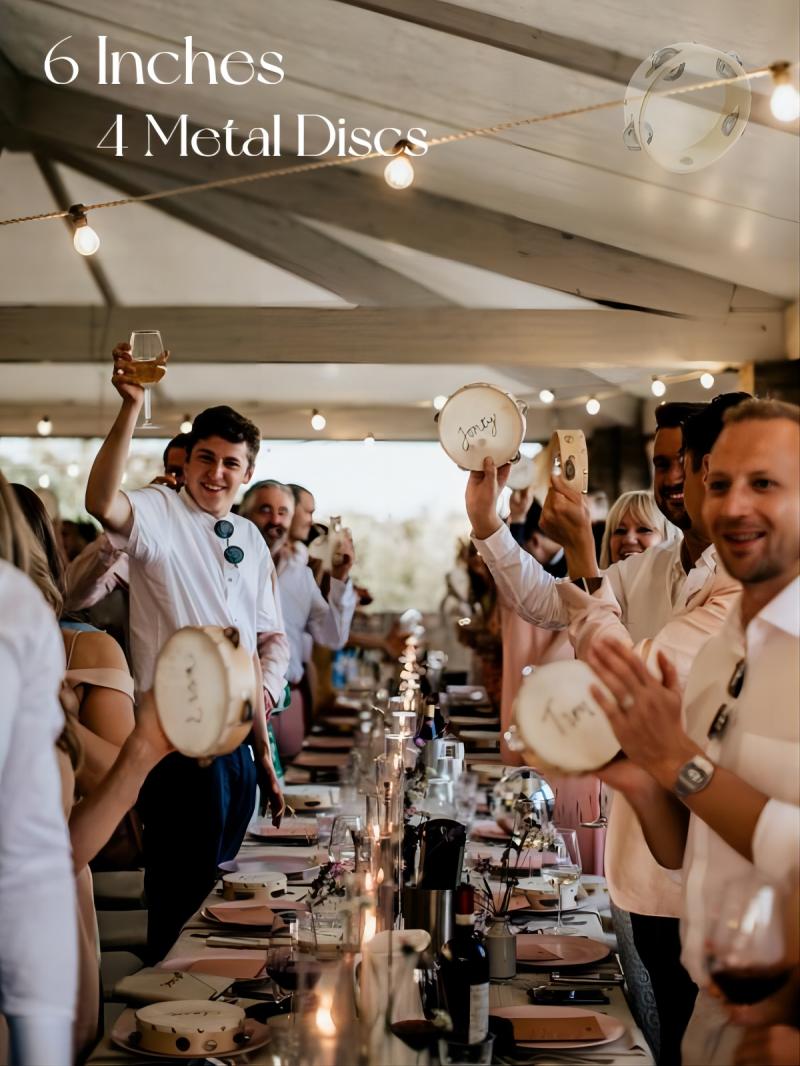 6-24 SZT. Tamburyn Ślubny DIY Upominki Ślubne Rustykalne Dzwonki Dębowe Metalowe brzęk Perkusja Prezent dla Gości 4/6 Cali