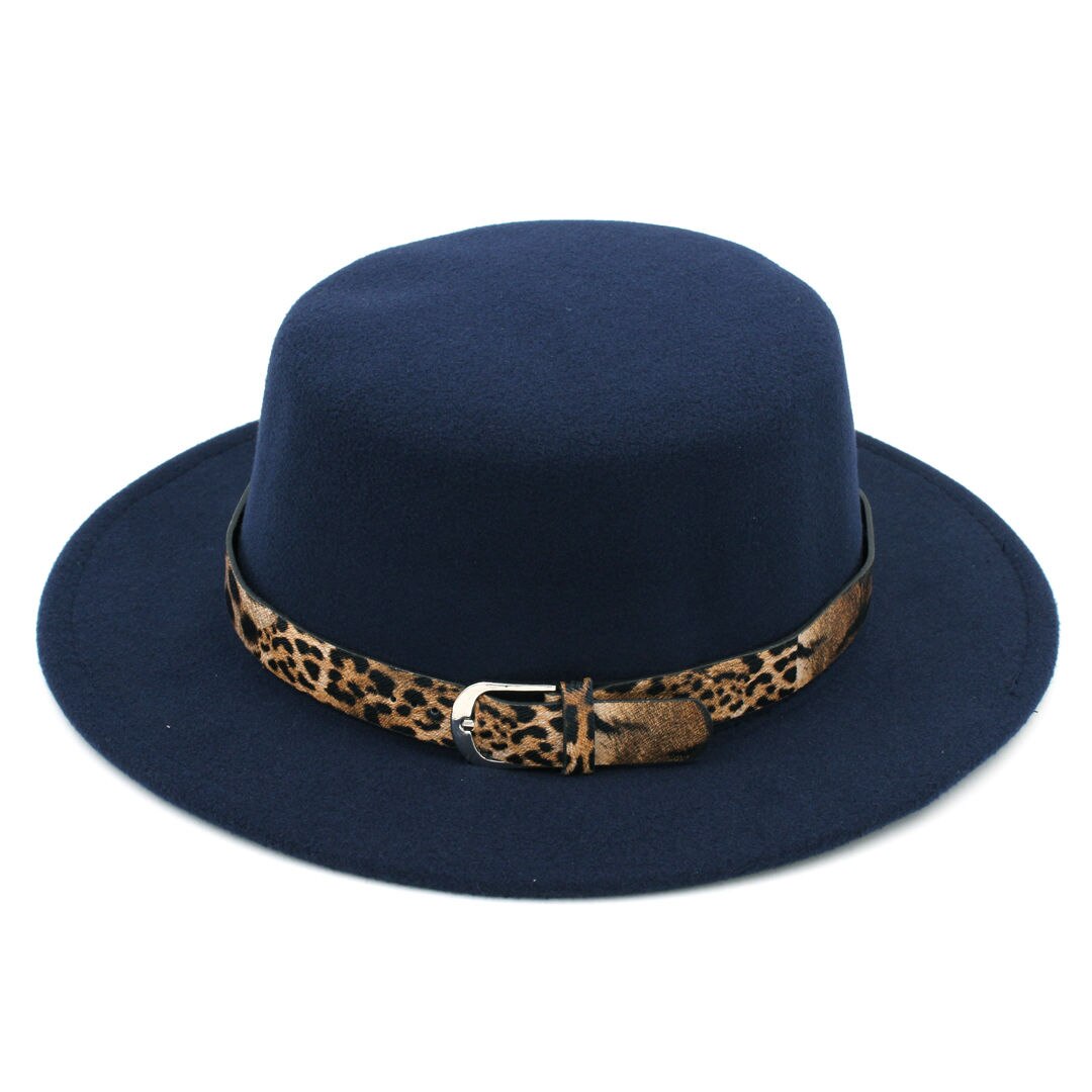 Mistdawn damer kvinder uld blanding sejlerhat sømand bred skygge flade top kasketter bowler hatte leopard læder bånd