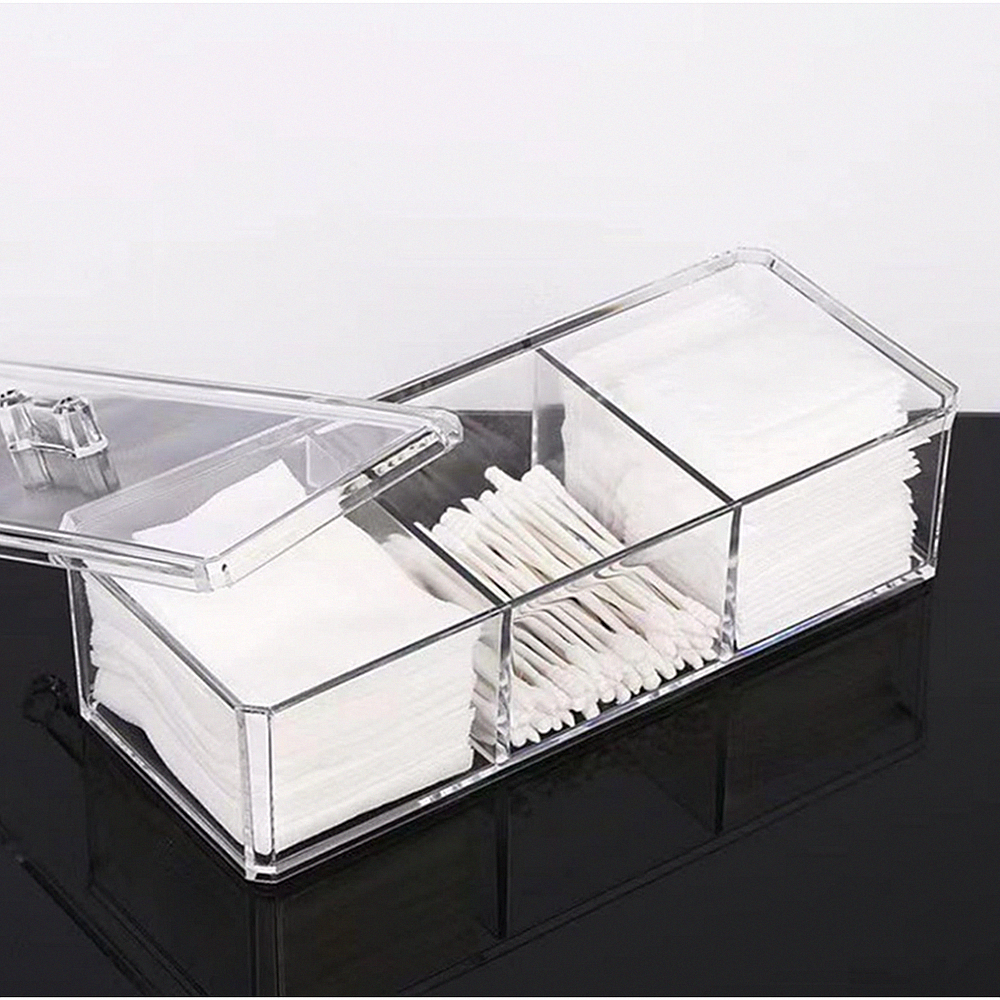 Clear Acrylic Desk Storage and Organizer, 3 Compartment Removable Grid Display Case Container with Lid for Jewelry, Teabag Box