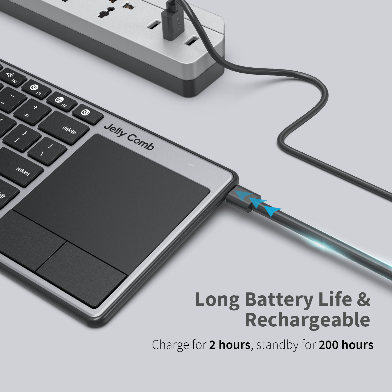 Jelly Comb Rechargeable Ultra Slim Multi-Device Bluetooth Wireless Keyboard with Touchpad for MacBook iMac iPhone iPad Pro Air