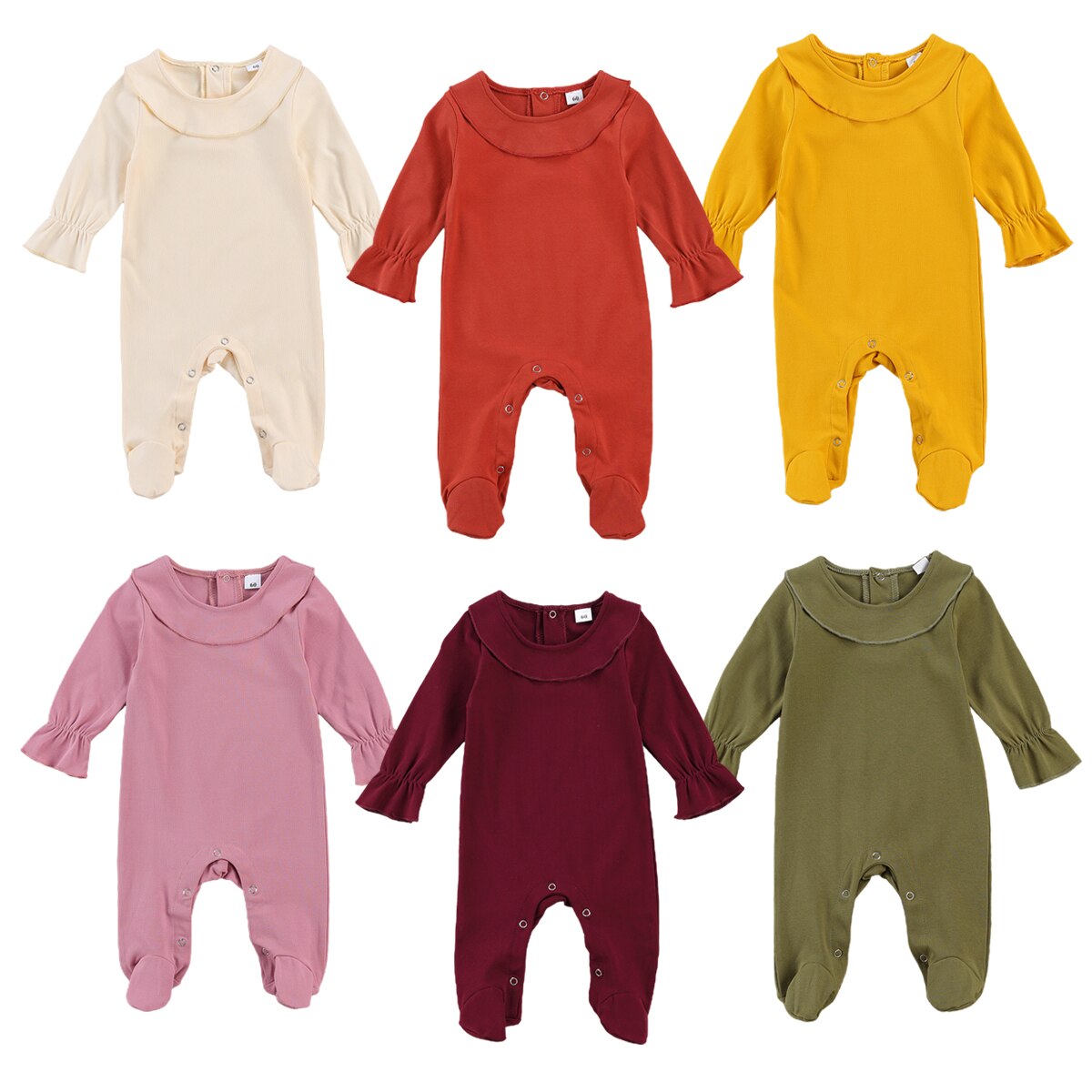 Focusnorm Baby Baby Meisjes Jongens Footies Rompertjes 6 Kleuren Solid Lange Mouwen Knop Herfst Winter Jumpsuits