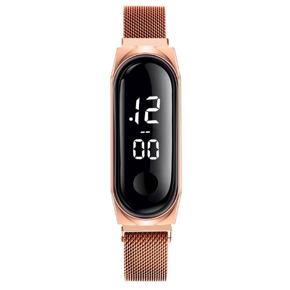 Correa de Metal de acero inoxidable para hombres y mujeres, relojes deportivos electrónicos LED, reloj de lujo para vestir, reloj Digital para mujeres y mujeres: Rose Gold