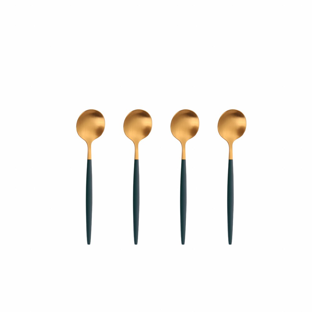 4 Pcs Coffee Spoons 304 Stainless Steel Matte Ice Cream Honey Spoons Flatware Coffee Drinking Tools Kitchen Gadget Teaspoons Set: green gold