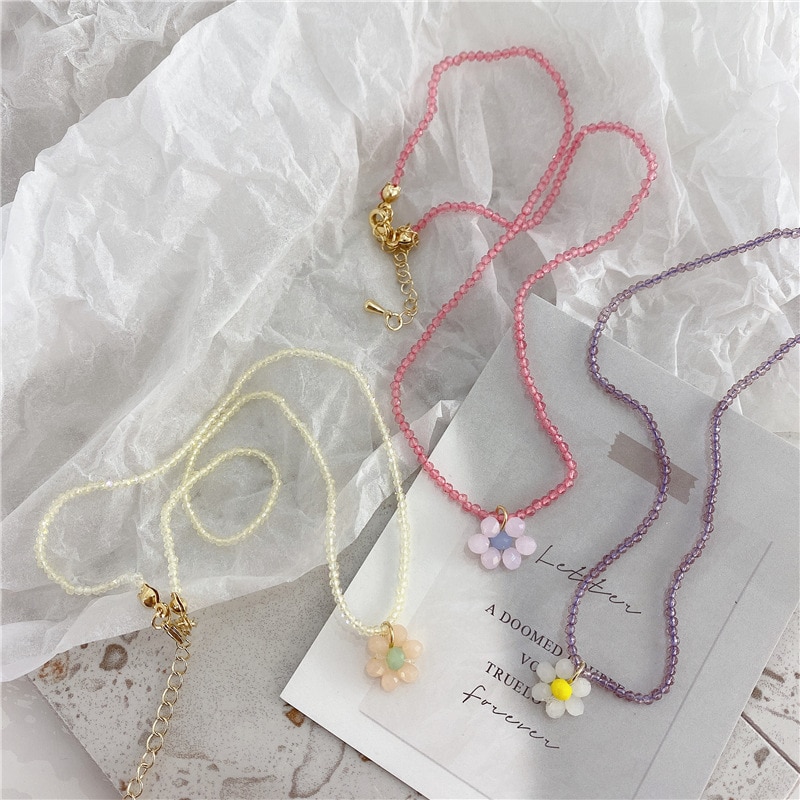 Koreaanse Vintage Handgemaakte Briaded Kleurrijke Kralen Bloem Vlinder Emaille Ketting Voor Vrouwen Meisje Sieraden