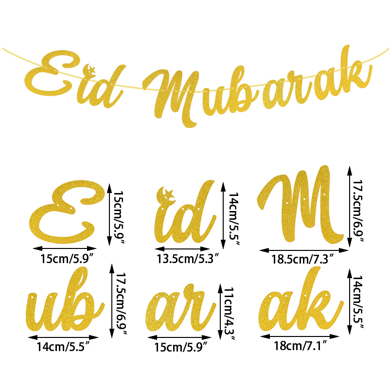 EID Mubarak Banner Glitter Mirror Ramadan Kareem Decoration Garlands Bunting Banner Gold Royal Blue Ramadan Decor For Home: B03