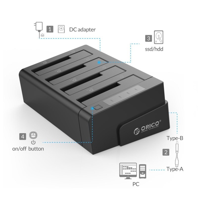 ORICO – Station d&#39;accueil pour disque dur 2/4 baies, avec Clone hors ligne SATA vers USB 3.0 HDD pour disque dur 2.5/3.5 pouces