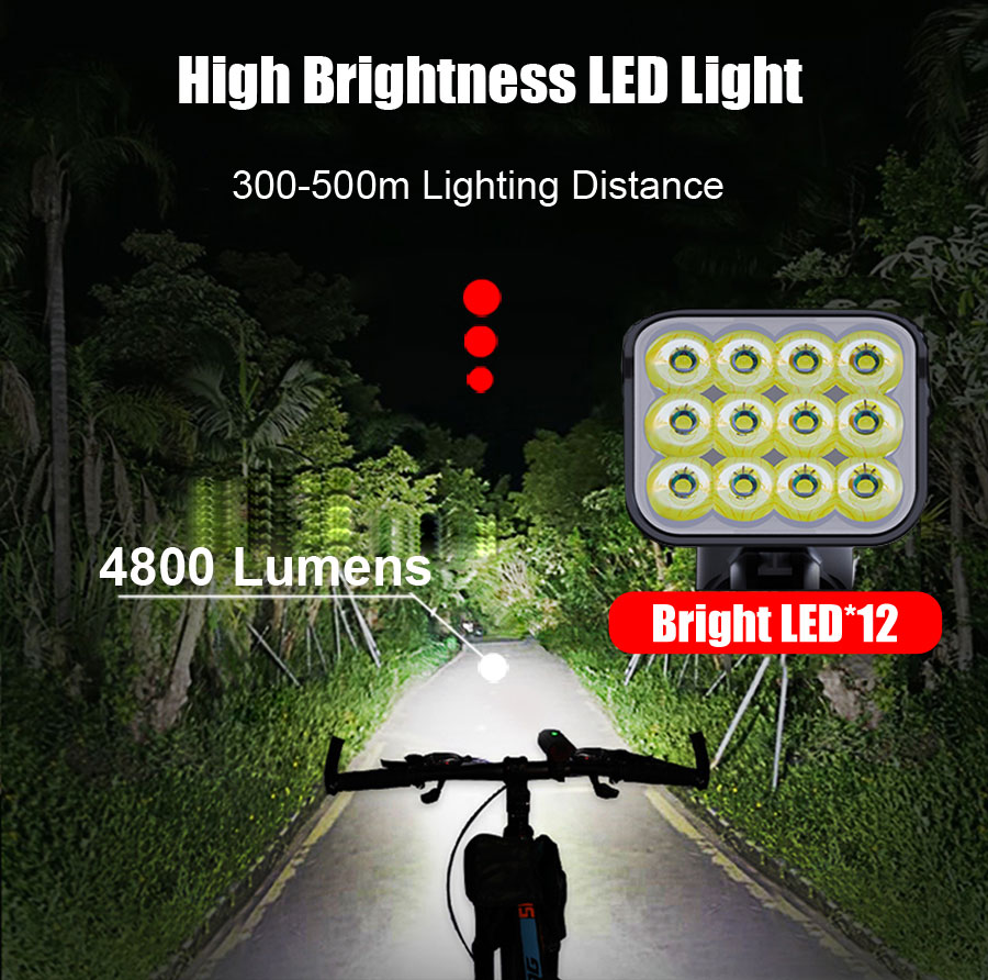 NEWBOLER 12 LED Fietslicht 4800 Lumen USB Oplaadbaar Aluminium MTB Fietslicht 10000 mAh Power Bank Koplamp Fietsaccessoire
