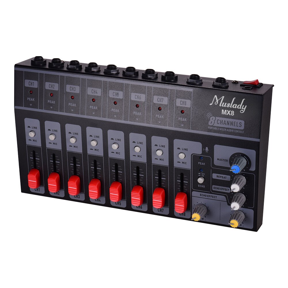 Muslady mx8 portátil 8 canais de áudio estéreo misturador som baixo ruído com efeito eco mixer áudio midi interface áudio mixer