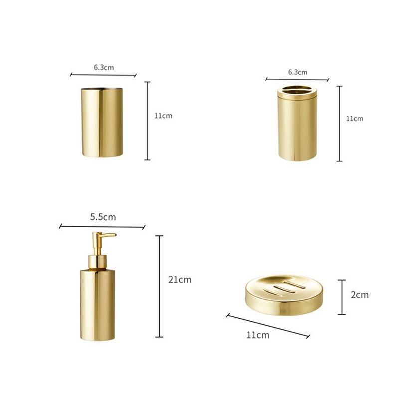 Ensemble de toilette Simple en acier inoxydable doré, porte-brosse à dents, porte-dentifrice, plateau à savon, accessoires de salle de bains
