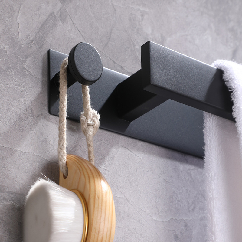 Zelfklevende Badkamer Accessoires Set Geen Boor Borstel Afwerking Zwarte Handdoek Bar Handdoek Haak Handdoek Keuken Wc Handdoek Houder Zilver