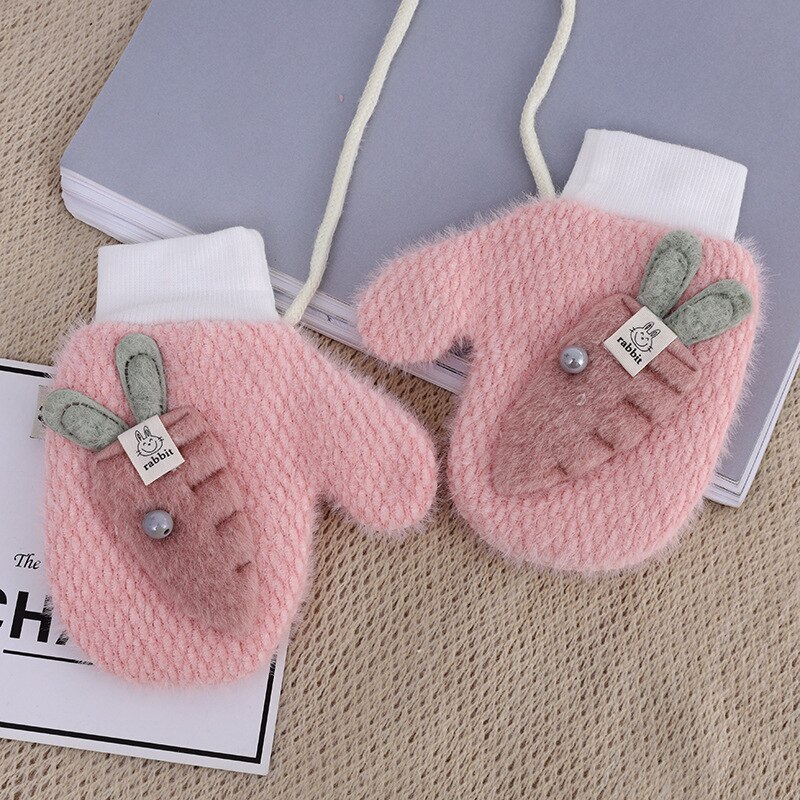 Winter Velvet Hanging Neck Warm Children'S Gloves 5-9 Years Old Pupils Carrot Cartoon Men And Women Mittens: F