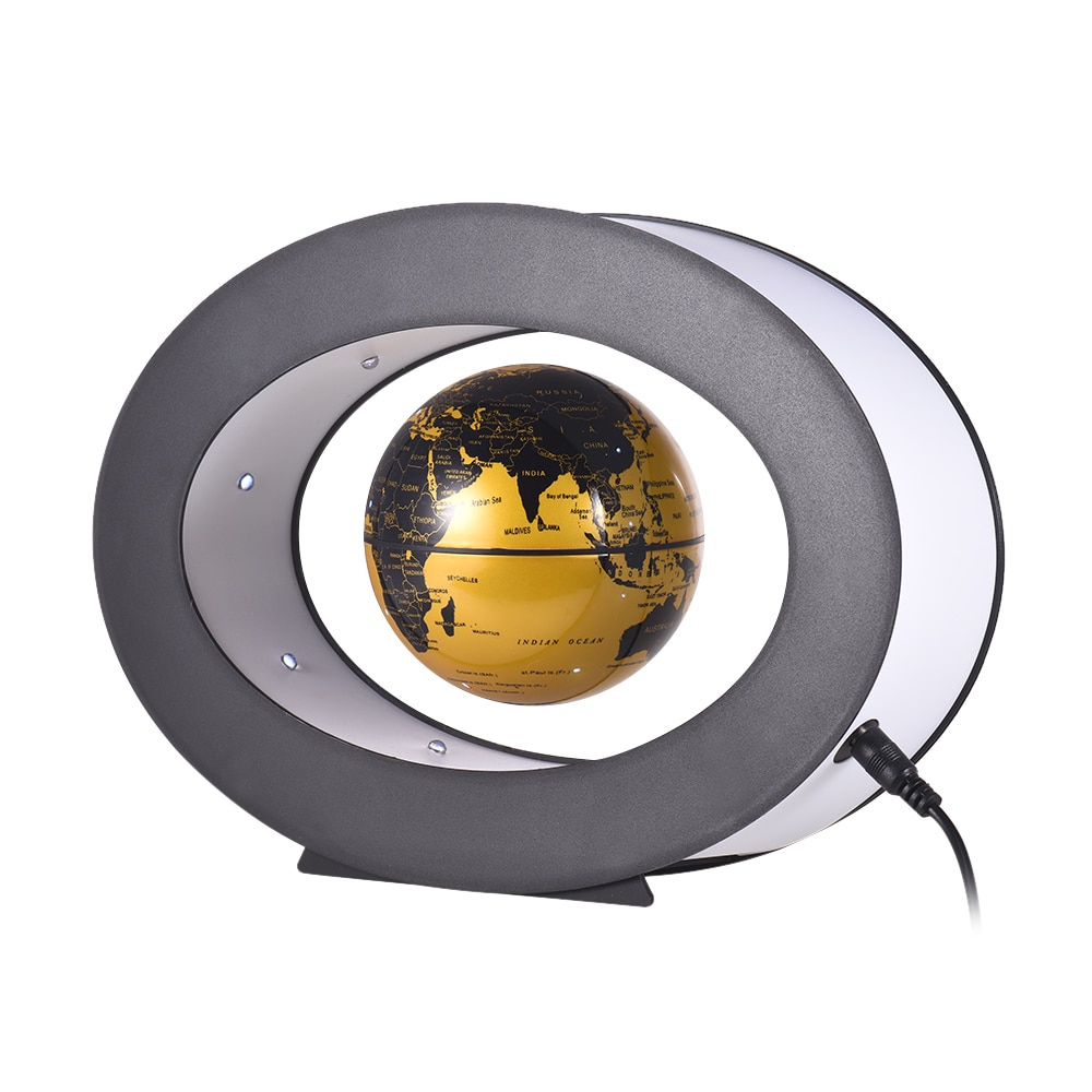 Globe de la terre en lévitation magnétique, 3 pouces, carte du monde avec lumière blanche LED, Base ovale, éducatif pour enfants, or