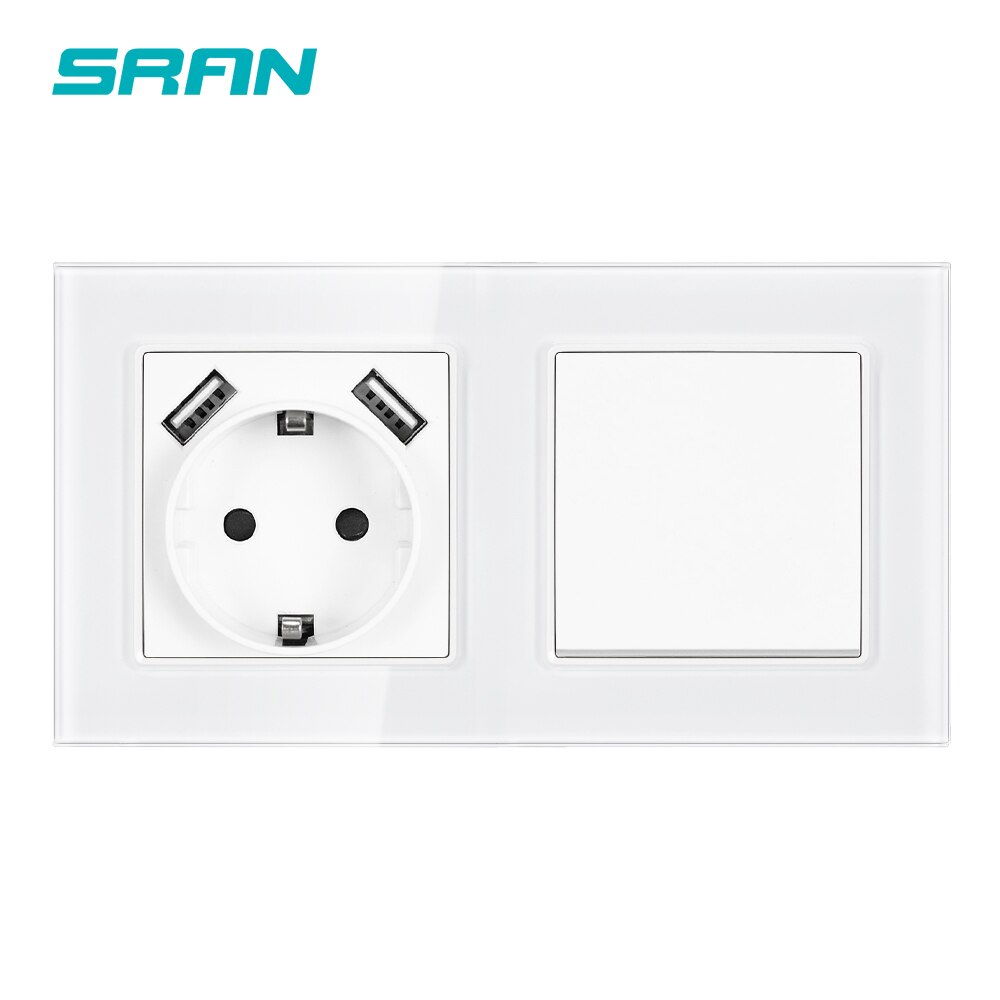 Sran eu vägguttag med vippströmbrytare ,220v 16a -uttag med usb 153*82 kristallglaspanel med ljusströmbrytare 1 gäng 1/2/3 -vägs