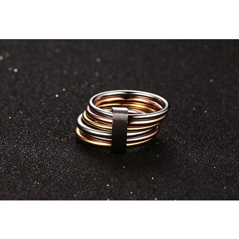 Vnox Mode 6 Plain Bands Vergrendeld Gestapeld Wide Verklaring Cocktail Ringen Voor Vrouwen Drie Kleuren Femme Ring Set