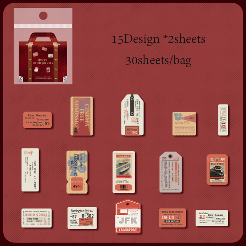 Pegatinas 30 hojas/bolsa, etiquetas de viaje, pegatinas de tarjetas duras, manual de papelería para bricolaje, hecho a mano y decoración de diario de recortes: YELLOW