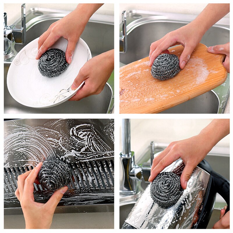 6 Pcs Stainless Steel Sponges Kitchen Cleaning tools Scrubbing Scouring Pad Steel Wool Scrubber For Kitchens Bathroom