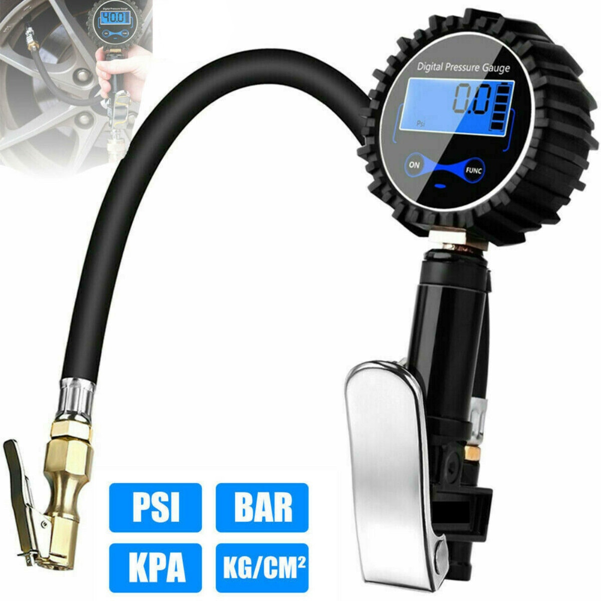 LCD Digital Tire Inflator Pressure Gauge Air Compressor Pump Quick Connect Coupler for Car Truck Motorcycle 200 PSI