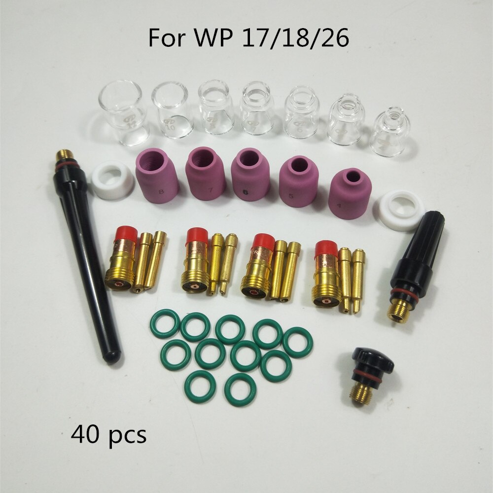 TIG Welding Torch Stubby Gas Lens Heat Resistant Glass Cup Kit For WP-17/18/26 2.4mm 3/32" O-rings semi-automatic welding: package 40pcs