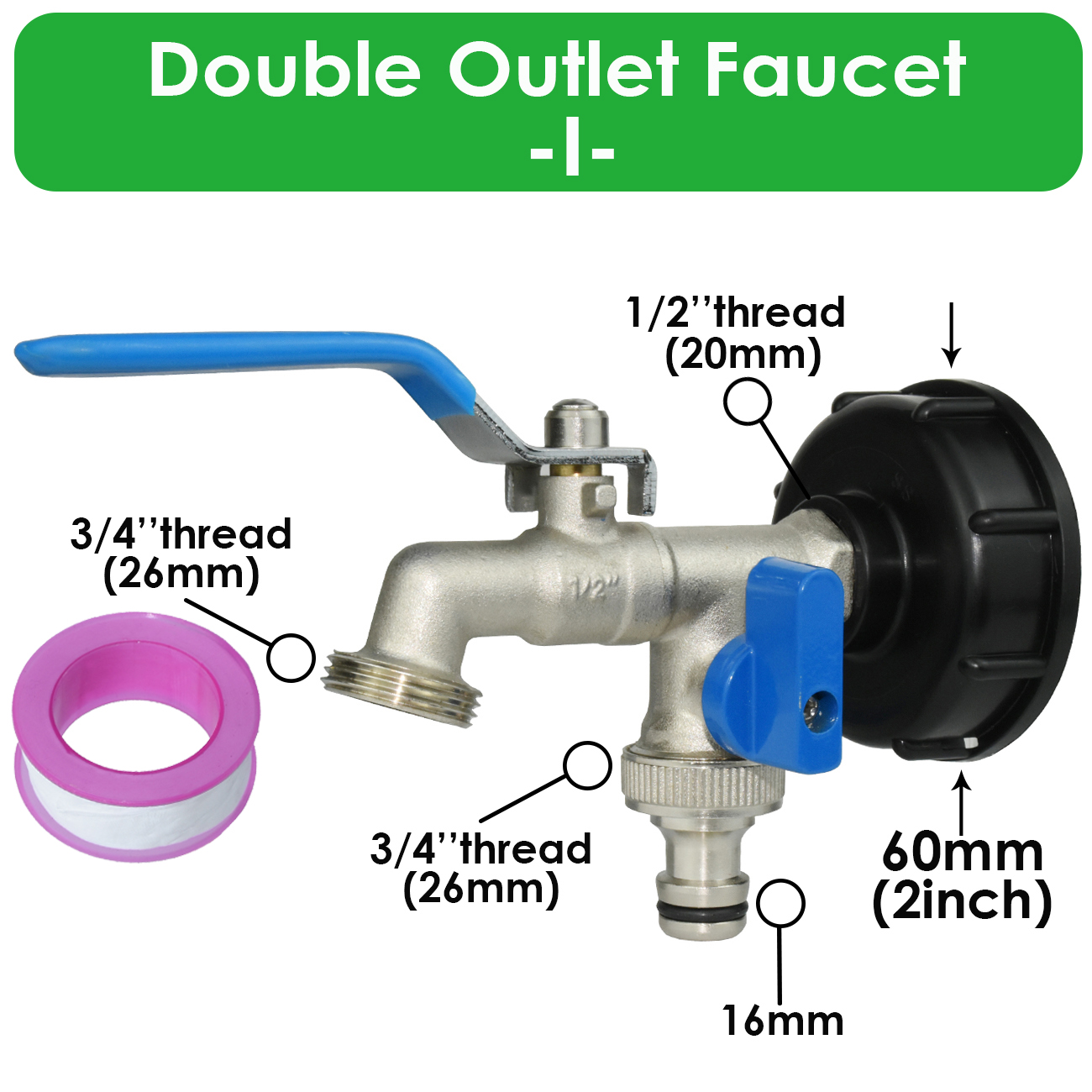 IBC Brass Tap Adapter Replacement S60 Water Tank 1/2'' Coupling Connecter Coarse Thread Garden Home Repair Valve Fitting Faucet: green