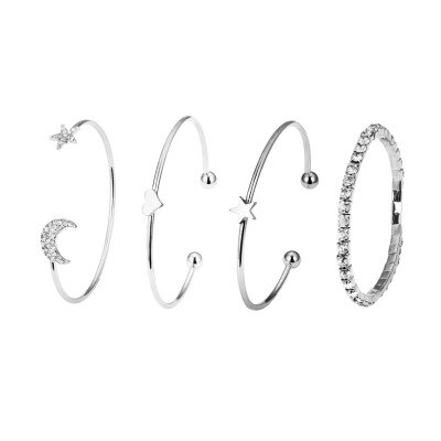 Mode Eenvoudige Ster Maan Glad Armband Voor Vrouwen Meisje Accessoires Sieraden: Imitation Rhodium Plated