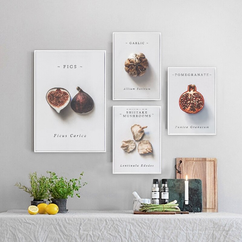 Farmhouse Kitchen Wall Art Posters and Prints Fig Pomegranate Garlic Mushroom Painting Picture Kitchen Gallery Wall Decor