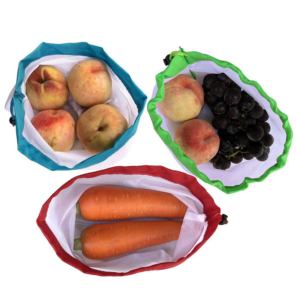 12 stuks herbruikbare netzakken voor boodschappen, fruit, groenten, speelgoed, diversen, organizertas, thuis, keuken, trekkoordtas