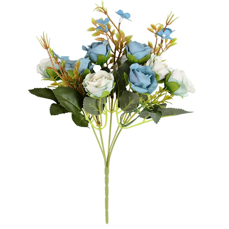 Ramo de flores artificiales Multicolor de 10 cabezas, rosas de seda falsas para decoración de hogar, jardín, , boda Vintage, 1 unidad: B04
