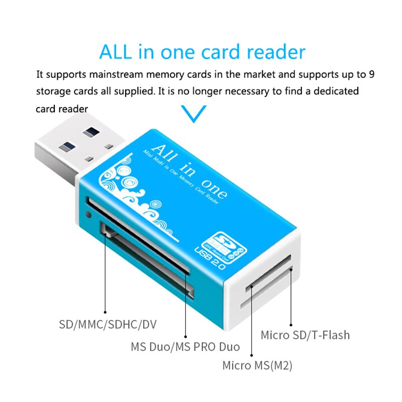 4 in 1 kartenleser-adapter usb 2.0 multifunktionskartenleser für mmc/dv, ms duo/ms pro duo, micro ms  (m2)/  t-flash-karten