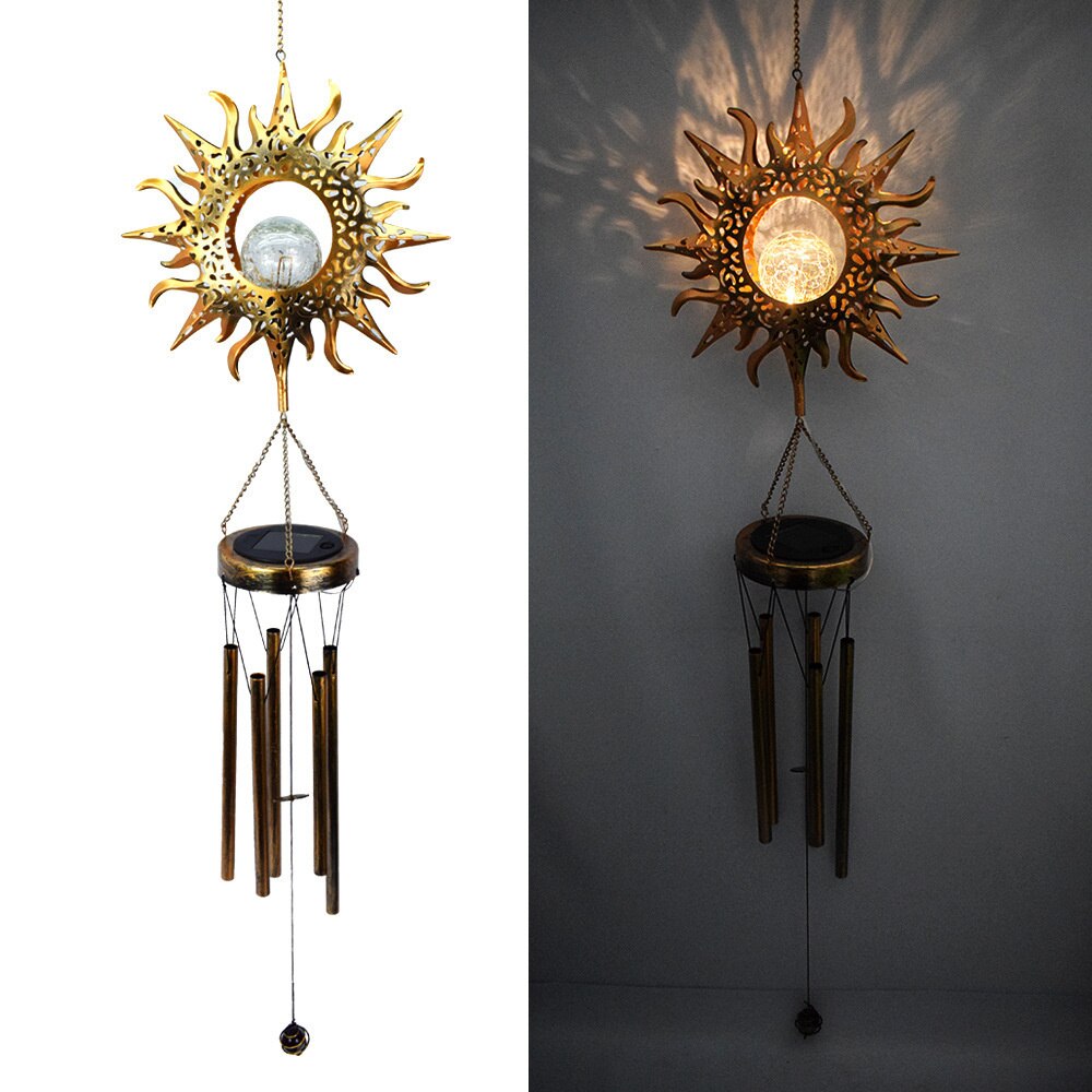 Solar- Wind Glockenspiel Licht retro Garten Eisen Kunst Licht Mond Sonne Stern Glas Ball Lampen draussen Dekoration Für Hof Terrasse fensterbank: Armee Grün