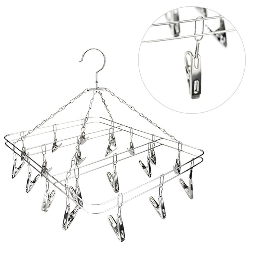 20 Peg Stainless Steel Home Sock Underwear Laundry Clothes Dryer Rack Hanger