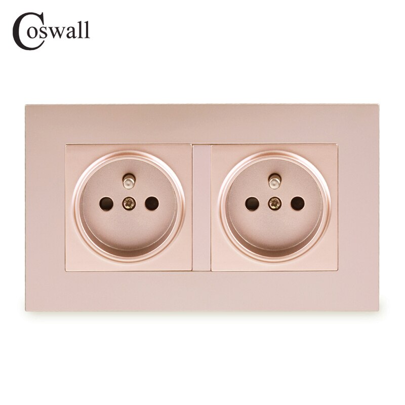 Coswall Eenvoudige Stijl Pc Panel Dubbele Franse Standaard Stopcontact Geaard Met Kinderen Beschermende Deur Wit Zwart Grijs Goud
